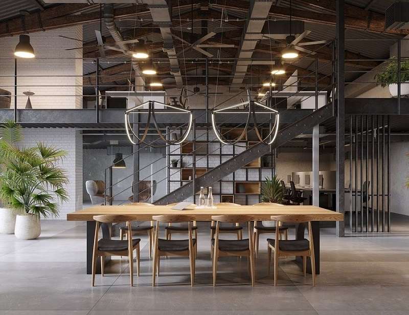 Phong cách nội thất văn phòng công nghiệp (industrial style)